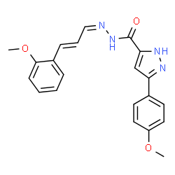 ChemSpider 2D Image | 3-(4-Methoxyphenyl)-N'-[(1Z,2E)-3-(2-methoxyphenyl)-2-propen-1-ylidene]-1H-pyrazole-5-carbohydrazide | C21H20N4O3