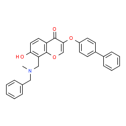 ChemSpider 2D Image | 8-{[Benzyl(methyl)amino]methyl}-3-(4-biphenylyloxy)-7-hydroxy-4H-chromen-4-one | C30H25NO4