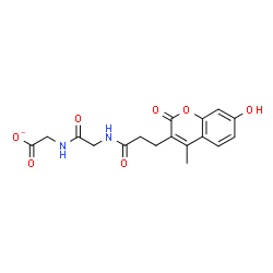 ChemSpider 2D Image | ({N-[3-(7-Hydroxy-4-methyl-2-oxo-2H-chromen-3-yl)propanoyl]glycyl}amino)acetate | C17H17N2O7