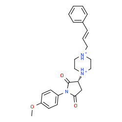 ChemSpider 2D Image | 1-[(3R)-1-(4-Methoxyphenyl)-2,5-dioxo-3-pyrrolidinyl]-4-[(2E)-3-phenyl-2-propen-1-yl]piperazinediium | C24H29N3O3