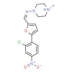 ChemSpider 2D Image | 4-[(Z)-{[5-(2-Chloro-4-nitrophenyl)-2-furyl]methylene}amino]-1-methylpiperazin-1-ium | C16H18ClN4O3