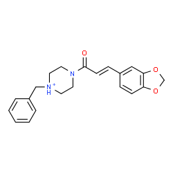 ChemSpider 2D Image | 4-[(2E)-3-(1,3-Benzodioxol-5-yl)-2-propenoyl]-1-benzylpiperazin-1-ium | C21H23N2O3