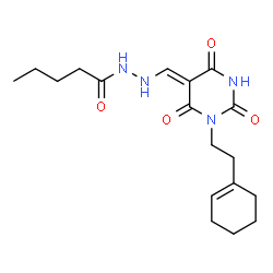 ChemSpider 2D Image | N'-[(Z)-{1-[2-(1-Cyclohexen-1-yl)ethyl]-2,4,6-trioxotetrahydro-5(2H)-pyrimidinylidene}methyl]pentanehydrazide | C18H26N4O4