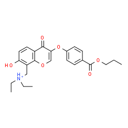 ChemSpider 2D Image | N-Ethyl-N-({7-hydroxy-4-oxo-3-[4-(propoxycarbonyl)phenoxy]-4H-chromen-8-yl}methyl)ethanaminium | C24H28NO6