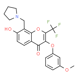 ChemSpider 2D Image | 7-Hydroxy-3-(3-methoxyphenoxy)-8-(1-pyrrolidinylmethyl)-2-(trifluoromethyl)-4H-chromen-4-one | C22H20F3NO5