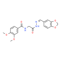 ChemSpider 2D Image | N-{2-[(2Z)-2-(1,3-Benzodioxol-5-ylmethylene)hydrazino]-2-oxoethyl}-3,4-dimethoxybenzamide | C19H19N3O6