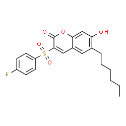 ChemSpider 2D Image | 3-[(4-Fluorophenyl)sulfonyl]-6-hexyl-7-hydroxy-2H-chromen-2-one | C21H21FO5S