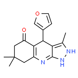 ChemSpider 2D Image | 4-(3-Furyl)-3,7,7-trimethyl-1,2,4,6,7,8-hexahydro-5H-pyrazolo[3,4-b]quinolin-5-one | C17H19N3O2
