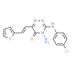 ChemSpider 2D Image | 4-Amino-3-[(4-chlorophenyl)amino]-6-[(E)-2-(2-thienyl)vinyl]-1,2,4-triazin-5(4H)-one | C15H12ClN5OS