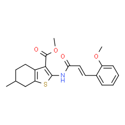 ChemSpider 2D Image | Methyl 2-{[(2E)-3-(2-methoxyphenyl)-2-propenoyl]amino}-6-methyl-4,5,6,7-tetrahydro-1-benzothiophene-3-carboxylate | C21H23NO4S