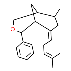 ChemSpider 2D Image | (8Z)-6-Methyl-8-(4-methyl-3-penten-1-ylidene)-2-phenyl-3-oxabicyclo[3.3.1]nonane | C21H28O