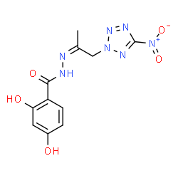 ChemSpider 2D Image | 2,4-dihydroxy-N'-(2-{5-nitro-2H-tetraazol-2-yl}-1-methylethylidene)benzohydrazide | C11H11N7O5