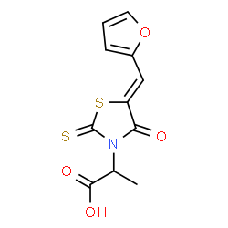 ChemSpider 2D Image | 2-[(5Z)-5-(2-Furylmethylene)-4-oxo-2-thioxo-1,3-thiazolidin-3-yl]propanoic acid | C11H9NO4S2