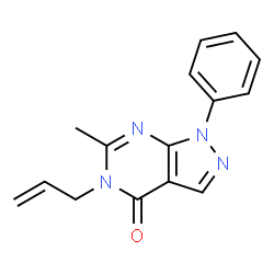 ChemSpider 2D Image | Pyrazolo[3,4-d]pyrimidin-4(5H)-one, 5-allyl-6-methyl-1-phenyl- | C15H14N4O