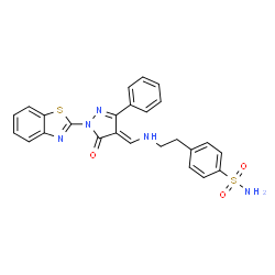 ChemSpider 2D Image | 4-[2-({(E)-[1-(1,3-Benzothiazol-2-yl)-5-oxo-3-phenyl-1,5-dihydro-4H-pyrazol-4-ylidene]methyl}amino)ethyl]benzenesulfonamide | C25H21N5O3S2