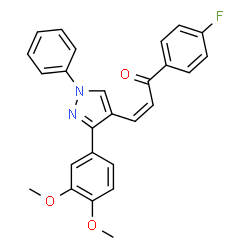 ChemSpider 2D Image | (2Z)-3-[3-(3,4-Dimethoxyphenyl)-1-phenyl-1H-pyrazol-4-yl]-1-(4-fluorophenyl)-2-propen-1-one | C26H21FN2O3
