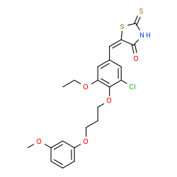 ChemSpider 2D Image | (5E)-5-{3-Chloro-5-ethoxy-4-[3-(3-methoxyphenoxy)propoxy]benzylidene}-2-thioxo-1,3-thiazolidin-4-one | C22H22ClNO5S2