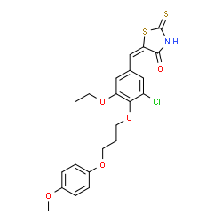 ChemSpider 2D Image | (5E)-5-{3-Chloro-5-ethoxy-4-[3-(4-methoxyphenoxy)propoxy]benzylidene}-2-thioxo-1,3-thiazolidin-4-one | C22H22ClNO5S2
