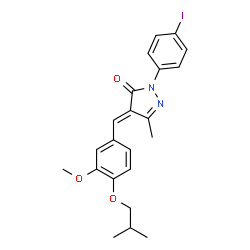 ChemSpider 2D Image | (4E)-2-(4-Iodophenyl)-4-(4-isobutoxy-3-methoxybenzylidene)-5-methyl-2,4-dihydro-3H-pyrazol-3-one | C22H23IN2O3