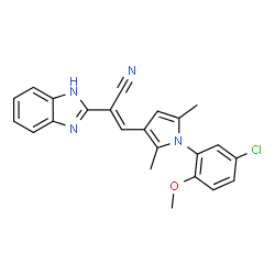 ChemSpider 2D Image | (2E)-2-(1H-Benzimidazol-2-yl)-3-[1-(5-chloro-2-methoxyphenyl)-2,5-dimethyl-1H-pyrrol-3-yl]acrylonitrile | C23H19ClN4O