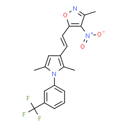 ChemSpider 2D Image | 5-[(E)-2-{2,5-Dimethyl-1-[3-(trifluoromethyl)phenyl]-1H-pyrrol-3-yl}vinyl]-3-methyl-4-nitro-1,2-oxazole | C19H16F3N3O3