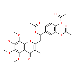 ChemSpider 2D Image | 4-[1-Acetoxy-2-(5,6,7,8-tetramethoxy-3-methyl-4-oxo-4H-chromen-2-yl)ethyl]-1,2-phenylene diacetate | C28H30O12