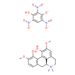ChemSpider 2D Image | (6aS)-1,11-Dihydroxy-2,10-dimethoxy-6,6-dimethyl-5,6,6a,7-tetrahydro-4H-dibenzo[de,g]quinolinium 3-hydroxy-2,4,6-trinitrophenolate | C26H26N4O12