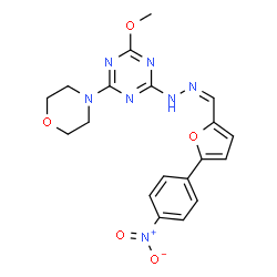 ChemSpider 2D Image | 2-Methoxy-4-(4-morpholinyl)-6-[(2Z)-2-{[5-(4-nitrophenyl)-2-furyl]methylene}hydrazino]-1,3,5-triazine | C19H19N7O5