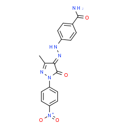 ChemSpider 2D Image | 4-{(2E)-2-[3-Methyl-1-(4-nitrophenyl)-5-oxo-1,5-dihydro-4H-pyrazol-4-ylidene]hydrazino}benzamide | C17H14N6O4