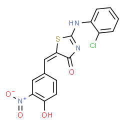 ChemSpider 2D Image | (5E)-2-[(2-Chlorophenyl)amino]-5-(4-hydroxy-3-nitrobenzylidene)-1,3-thiazol-4(5H)-one | C16H10ClN3O4S