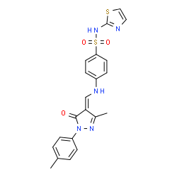 ChemSpider 2D Image | 4-({(E)-[3-Methyl-1-(4-methylphenyl)-5-oxo-1,5-dihydro-4H-pyrazol-4-ylidene]methyl}amino)-N-(1,3-thiazol-2-yl)benzenesulfonamide | C21H19N5O3S2