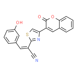 ChemSpider 2D Image | 3-(3-Hydroxy-phenyl)-2-[4-(2-oxo-2H-chromen-3-yl)-thiazol-2-yl]-acrylonitrile | C21H12N2O3S