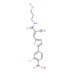 ChemSpider 2D Image | 2-Chloro-4-(5-{(1E)-2-cyano-3-[(3-methoxypropyl)amino]-3-oxo-1-propen-1-yl}-2-furyl)benzoic acid | C19H17ClN2O5