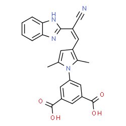 ChemSpider 2D Image | 5-{3-[(Z)-2-(1H-Benzimidazol-2-yl)-2-cyanovinyl]-2,5-dimethyl-1H-pyrrol-1-yl}isophthalic acid | C24H18N4O4