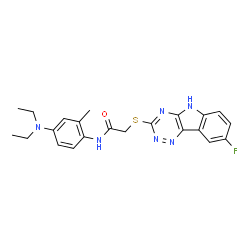ChemSpider 2D Image | N-[4-(Diethylamino)-2-methylphenyl]-2-[(8-fluoro-5H-[1,2,4]triazino[5,6-b]indol-3-yl)sulfanyl]acetamide | C22H23FN6OS