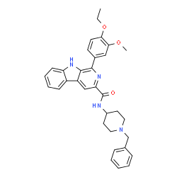 ChemSpider 2D Image | N-(1-Benzyl-4-piperidinyl)-1-(4-ethoxy-3-methoxyphenyl)-9H-beta-carboline-3-carboxamide | C33H34N4O3
