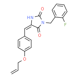 ChemSpider 2D Image | (5E)-5-[4-(Allyloxy)benzylidene]-3-(2-fluorobenzyl)-2,4-imidazolidinedione | C20H17FN2O3
