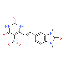 ChemSpider 2D Image | 5-[(E)-2-(2,6-Dihydroxy-5-nitropyrimidin-4-yl)vinyl]-1,3-dimethyl-1,3-dihydro-2H-benzimidazol-2-one | C15H13N5O5