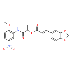 ChemSpider 2D Image | 1-[(2-Methoxy-5-nitrophenyl)amino]-1-oxo-2-propanyl (2E)-3-(1,3-benzodioxol-5-yl)acrylate | C20H18N2O8