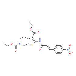 ChemSpider 2D Image | Diethyl 2-{[(2E)-3-(4-nitrophenyl)-2-propenoyl]amino}-4,7-dihydrothieno[2,3-c]pyridine-3,6(5H)-dicarboxylate | C22H23N3O7S