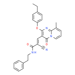 ChemSpider 2D Image | (2E)-2-Cyano-3-[2-(4-ethylphenoxy)-9-methyl-4-oxo-4H-pyrido[1,2-a]pyrimidin-3-yl]-N-(2-phenylethyl)acrylamide | C29H26N4O3