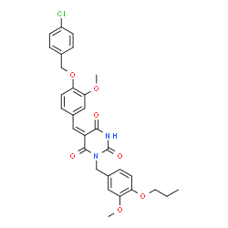 ChemSpider 2D Image | (5E)-5-{4-[(4-Chlorobenzyl)oxy]-3-methoxybenzylidene}-1-(3-methoxy-4-propoxybenzyl)-2,4,6(1H,3H,5H)-pyrimidinetrione | C30H29ClN2O7