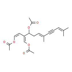 ChemSpider 2D Image | (1Z,3Z,6E)-3-(Acetoxymethylene)-7,11-dimethyl-1,6,10-dodecatrien-8-yne-1,4-diyl diacetate | C21H26O6