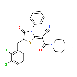 ChemSpider 2D Image | (2Z)-2-[5-(2,3-Dichlorobenzyl)-4-oxo-3-phenyl-1,3-thiazolidin-2-ylidene]-3-(4-methyl-1-piperazinyl)-3-oxopropanenitrile | C24H22Cl2N4O2S