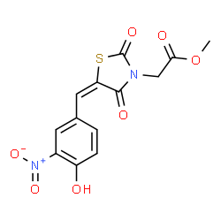ChemSpider 2D Image | Methyl [(5E)-5-(4-hydroxy-3-nitrobenzylidene)-2,4-dioxo-1,3-thiazolidin-3-yl]acetate | C13H10N2O7S