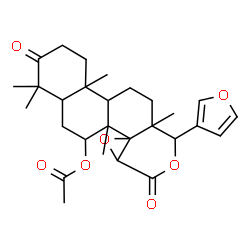 ChemSpider 2D Image | 10-(3-Furyl)-4,4,6a,10a,12b-pentamethyl-3,8-dioxohexadecahydronaphtho[2,1-f]oxireno[d]isochromen-6-yl acetate | C28H36O7