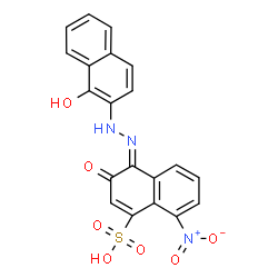 ChemSpider 2D Image | (4Z)-4-[(1-Hydroxy-2-naphthyl)hydrazono]-8-nitro-3-oxo-3,4-dihydro-1-naphthalenesulfonic acid | C20H13N3O7S
