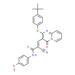 ChemSpider 2D Image | (2E)-3-[2-(4-tert-Butylphenoxy)-4-oxo-4H-pyrido[1,2-a]pyrimidin-3-yl]-2-cyano-N-(4-methoxyphenyl)acrylamide | C29H26N4O4