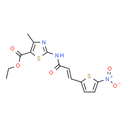 ChemSpider 2D Image | Ethyl 4-methyl-2-{[(2E)-3-(5-nitro-2-thienyl)-2-propenoyl]amino}-1,3-thiazole-5-carboxylate | C14H13N3O5S2