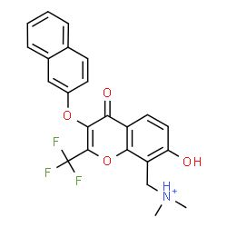 ChemSpider 2D Image | [7-Hydroxy-3-(2-naphthyloxy)-4-oxo-2-(trifluoromethyl)-4H-chromen-8-yl]-N,N-dimethylmethanaminium | C23H19F3NO4